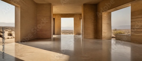 Luxury Desert Villa Interior with Panoramic Views and Architectural Copy Space