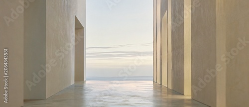 Luxury Ocean View Architectural Passage with Minimalist Design and Copy Space