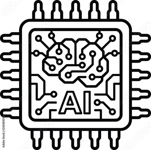 Ai chip circuit board icon with brain illustration