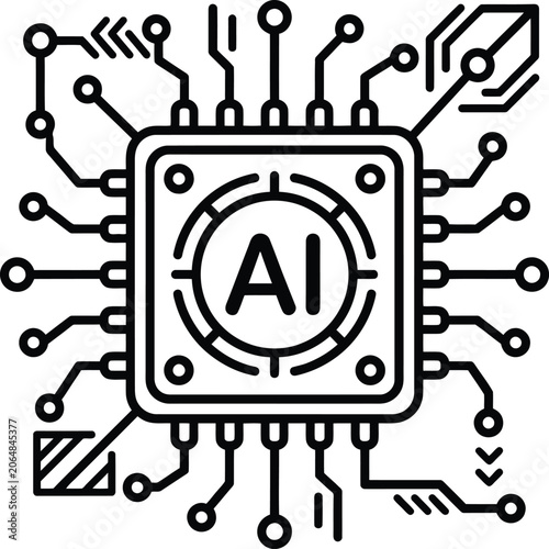 Ai chip circuit board icon with electronic connections