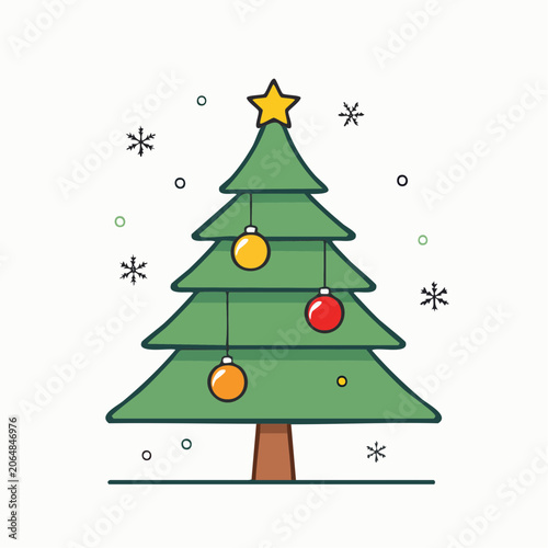 Stylized Christmas Tree with Ornaments and Snowflakes
