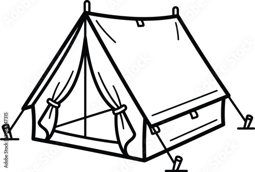 Simple camping tent with storage box and stakes