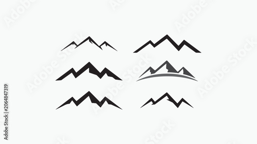 Minimalist hand drawn mountain peak icons and landscape silhouettes for logos and design projects with mountain silhouette landscape adventure climbing