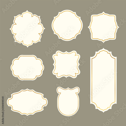 Set of nine blank ornate frames with golden borders