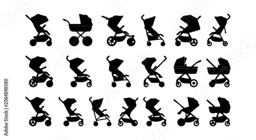 Stroller Silhouettes Collection, Baby Carriage Icons, Pram Vector Graphics, Modern & Classic Designs