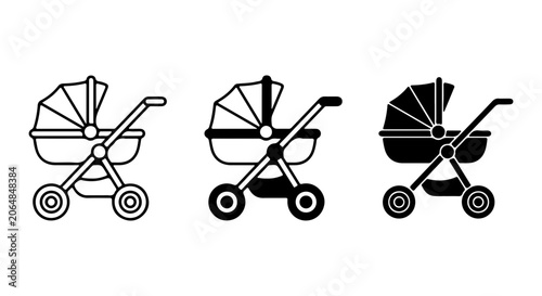 Baby Stroller Icons, Vintage Pram Vector Set, Classic Carriage Graphics, Newborn Transport Symbols