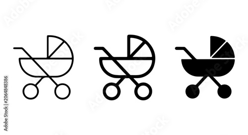 Baby Stroller Icons, Vintage Pram Vector Set, Classic Carriage Graphics, Newborn Transport Symbols