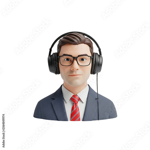 Businessman wearing headphones and glasses for customer support.