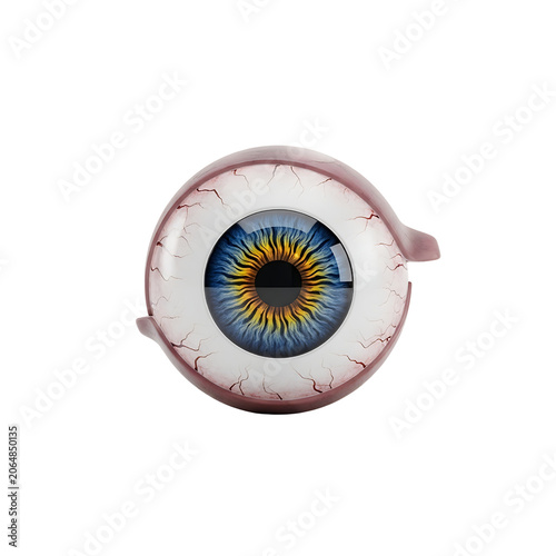 Human eye blue iris with yellow and orange details creepy eyeball.