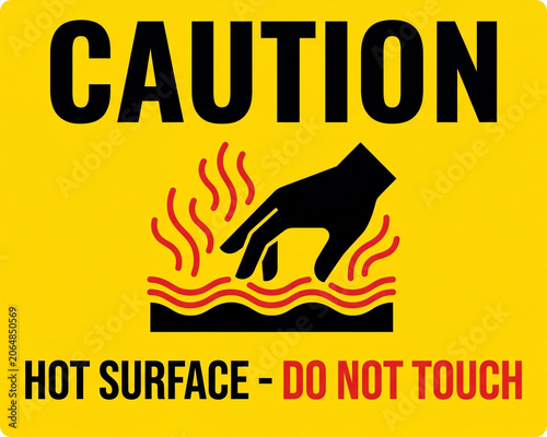 Caution Hot Surface Warning Sign for Industrial Safety Site