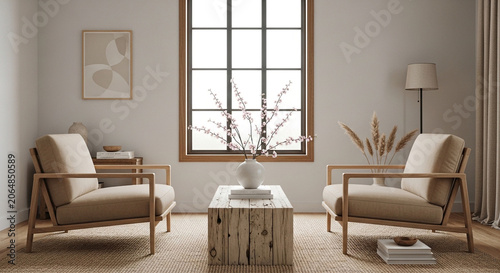 Minimalist Living Room with Two Armchairs and Coffee Table