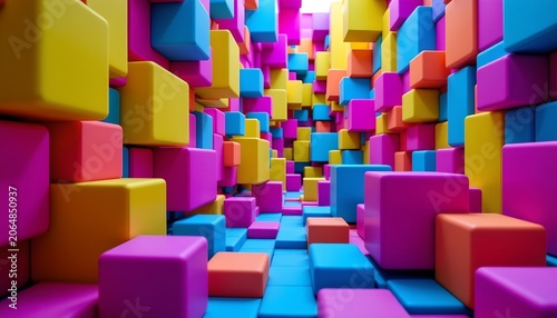 Futuristic Neon Geometric Cells with Depth and Vibrant Colors