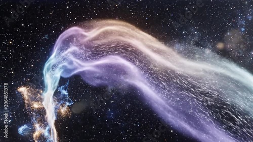 Glowing comet streak passing through deep space star field.