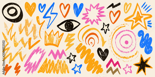 Fotografija Hand drawn doodle assortment colorful vector illustration with abstract shapes