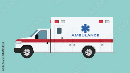 Foto White ambulance car side view with medical star of life symbol for patient trans