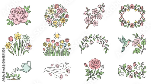 Elegant Spring Floral Poster Design with Vibrant Blooming Garden Flowers Soft Pastel Colors Delicate Petals Seasonal Atmosphere Nature Inspired Artwork Ideal for Home Decor Greeting Cards In