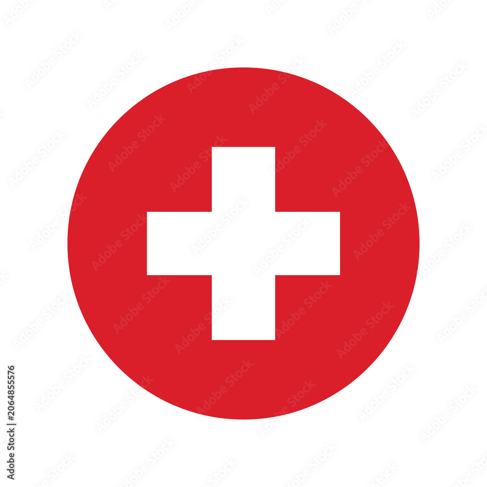 Fototapeta premium Red circle with white cross icon, medical symbol, first aid sign, vector illustration isolated on transparent background