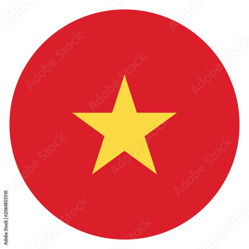 Foto Vietnam flag icon, circular shape with a yellow star on a red background, nation