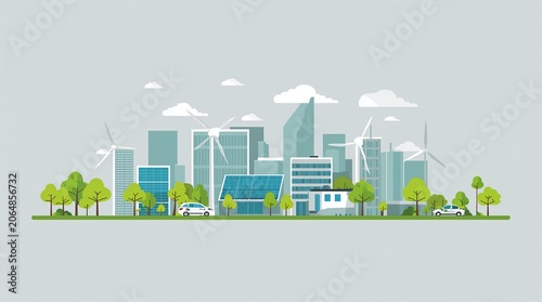 Green Energy Eco Friendly Sustainable City Environment Vector Illustration