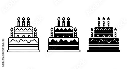 Birthday Cake Icons, Celebration Dessert Vector Set, Festive Treat Graphics, Party Food Elements