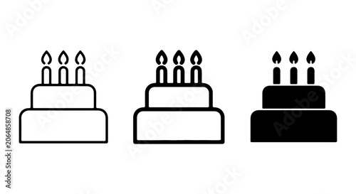 Birthday Cake Icons, Celebration Dessert Vector Graphics, Festive Treat Symbols, Sweet Party Illustration