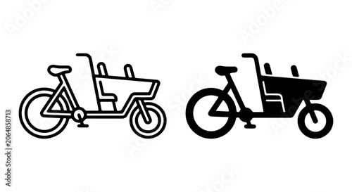 Family Cargo Bike Icons, Two-Wheeled Transport, Child Seat Bicycle, Urban Mobility Vector Set