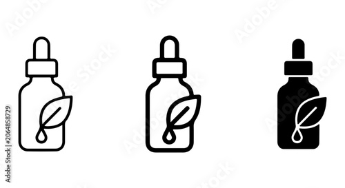 Natural Essential Oil Dropper Bottle Icons, Organic Serum Vials, Wellness Liquid Treatment Vector Set