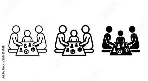 Family Playing Chess Icons, Strategy Game People, Board Game Fun, Three Variations