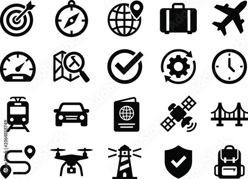 Photos Travel navigation and accurate tracking location glyph icon set vector isolated
