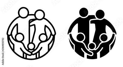 Family Circle Icons, Two Styles: Outline and Solid Black, Representing Unity and Connection