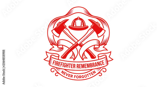 Firefighter remembrance emblem with crossed axes and helmet