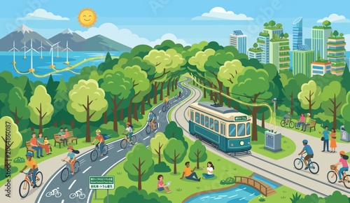 Flat vector illustrations depicting the concepts of decarbonization and green energy.