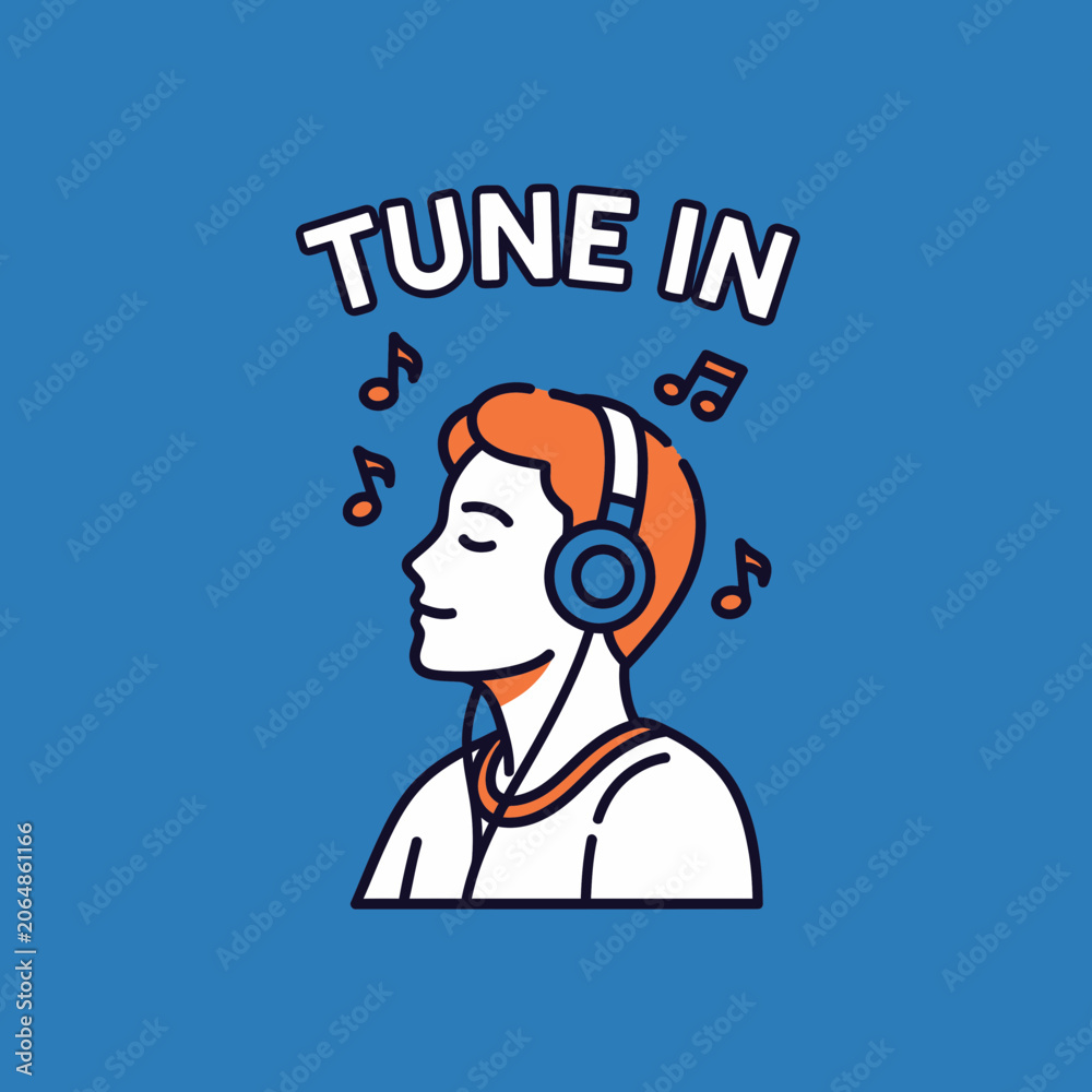 Fototapeta premium Young Man Listening Music with Headphones, Tune In