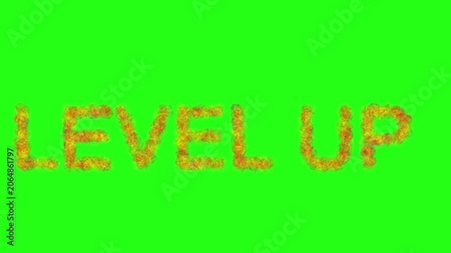 Level Up Text Animation with Fire Effect on Green Screen Background for Gaming VFX Intro