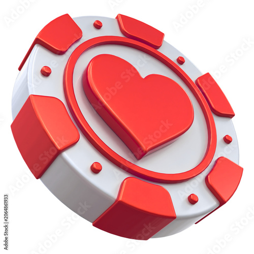 White and Red Heart Poker Chip