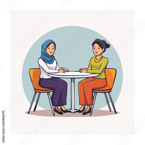 Two women having a conversation at a table