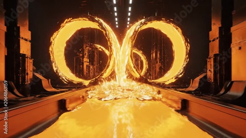 Liquid molten steel pouring into casting mold in industrial factory