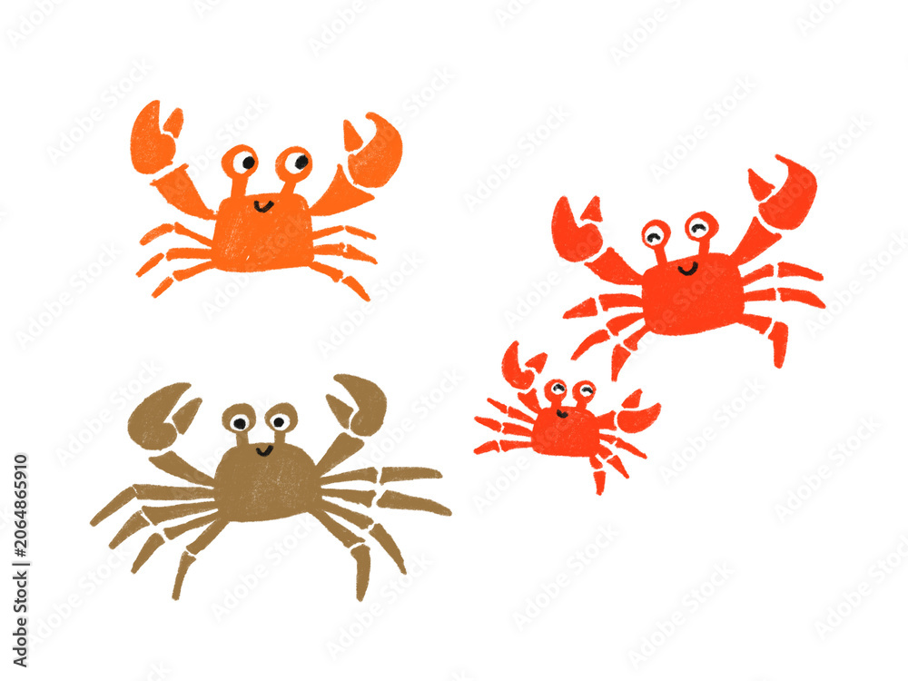 Obraz premium 手描き風のカニのイラスト 3点セット