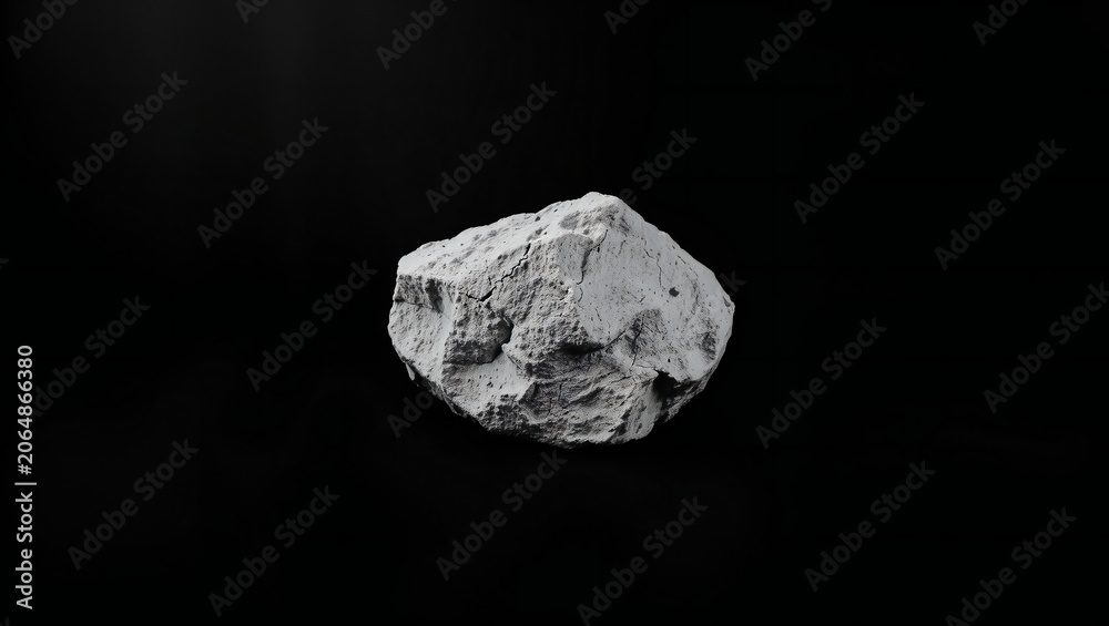 Fototapeta premium Close-up of a textured gray rock on black background with dramatic lighting