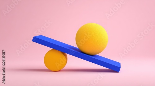 Brightly colored geometric shapes demonstrate an unequal balance concept against a soft pastel background