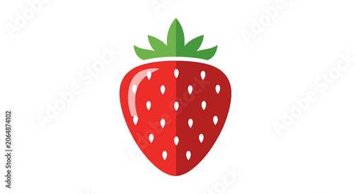 A juicy red strawberry illustration with green leaves on top