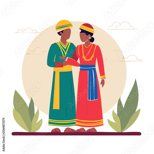 Couple in Traditional Clothing Holding Hands