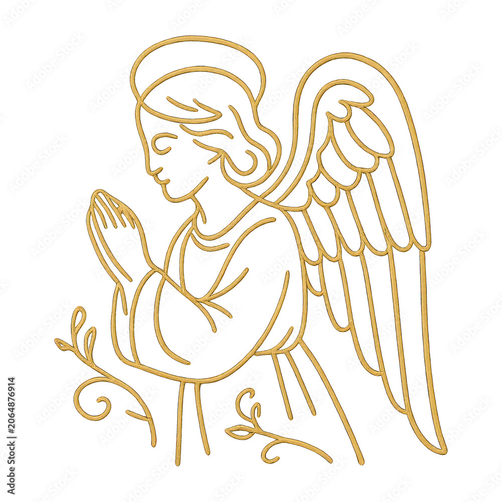Obraz premium PNG Elegant golden angel line art
