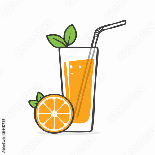 Orange Juice Glass with Orange Slice and Straw