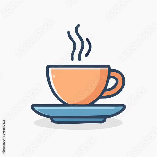 Stylized illustration of a steaming cup of coffee on a saucer
