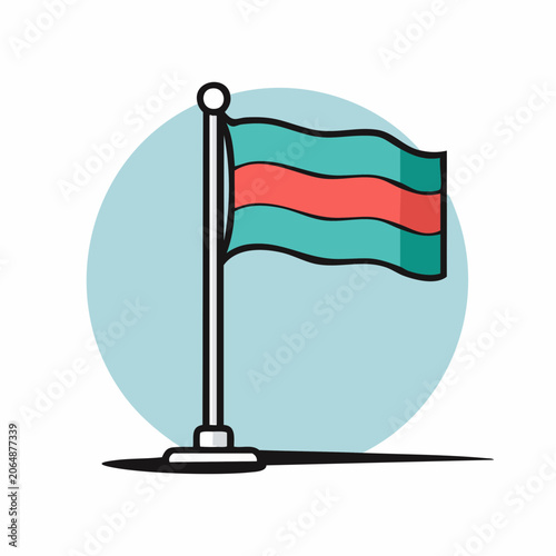 Waving Flag on Pole with Circular Background