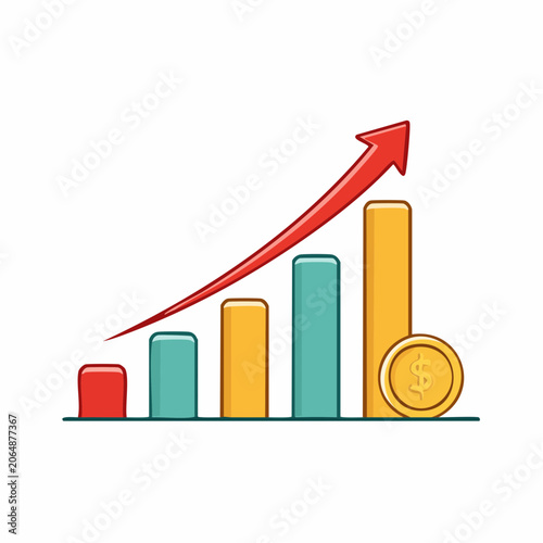Bar Chart with Upward Trend Arrow and Coin