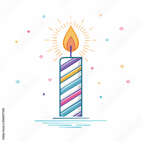 Birthday Candle with Colorful Stripes and Sparkles