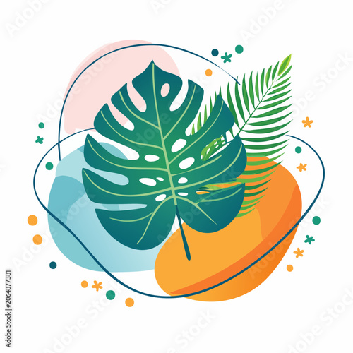 Abstract Tropical Leaves with Organic Shapes and Dots