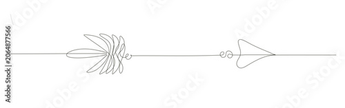 Arrow line minimalist leaf symbol creates a simple continuous black sketch design.